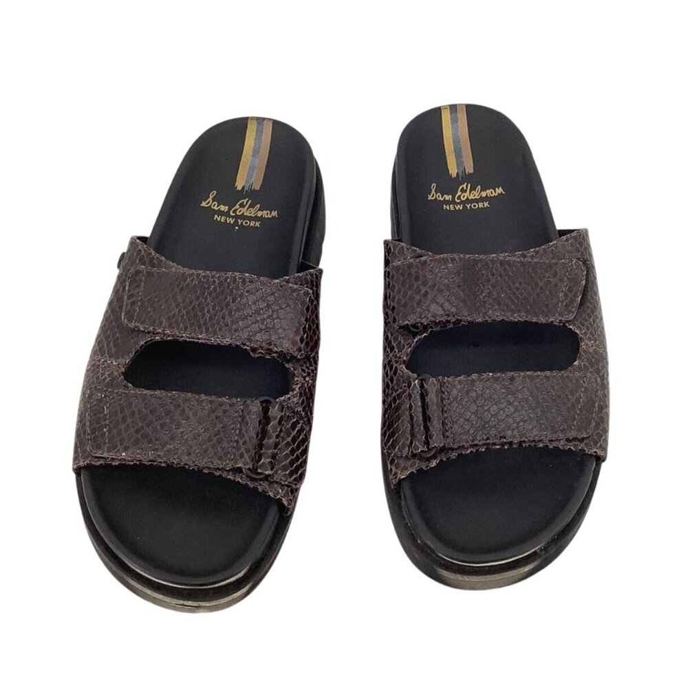 Sam Edelman Womens Brown Snake Print Slide Sandals Straps & Black Sole Size 8.5 - Picture 1 of 10